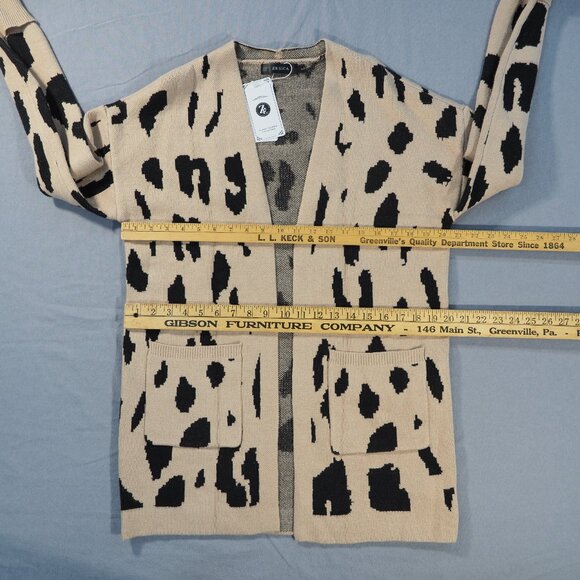 Zesica Sweater Cardigan Women Large Tan Leopard Open Front Duster Pockets Preppy - Picture 6 of 10